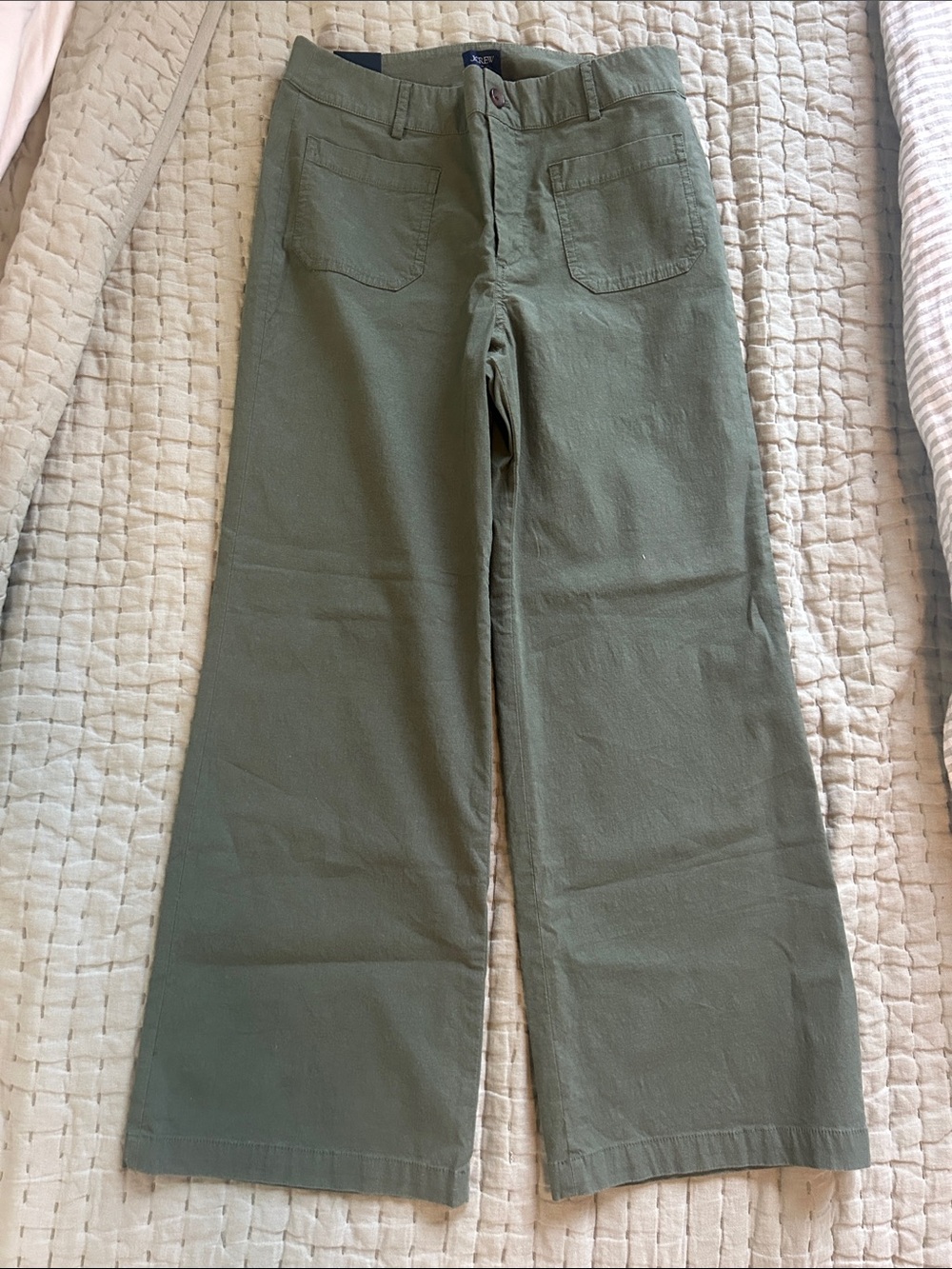 NWT J.Crew Factory,  Lizzie High-Rise Patch Pocket Wide-Leg Pant, Green, 29P⁠